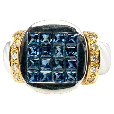 Pre-owned Estate Jewelry Natural Diamond Sapphire Ring 18k White Gold Band