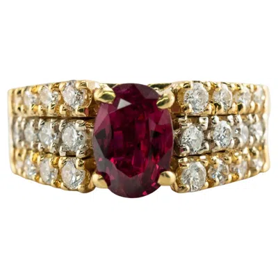 Pre-owned Estate Jewelry Natural Rubellite Diamond Band Ring 18k Gold Vintage In Multi