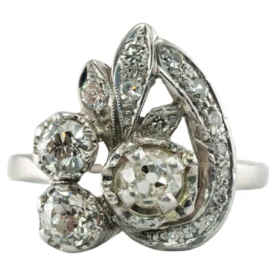 Pre-owned Estate Jewelry Old Mine Diamond Ring 14k White Gold Vintage Floral 1.55 Tdw
