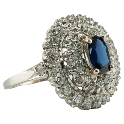 Pre-owned Estate Jewelry Old Mine Diamond Sapphire Ring 14k White Gold Vintage