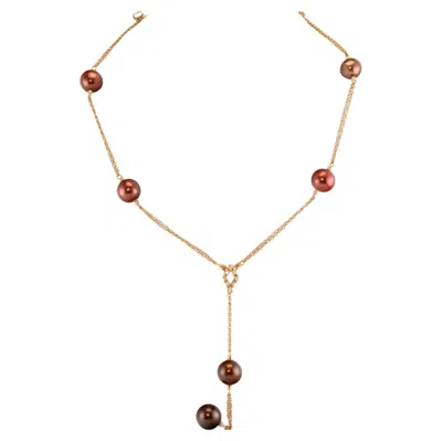 Pre-owned Estate Jewelry Pearl Diamond Necklace Tahitian Pearls In Motion 18k Pink Rose Gold In Red
