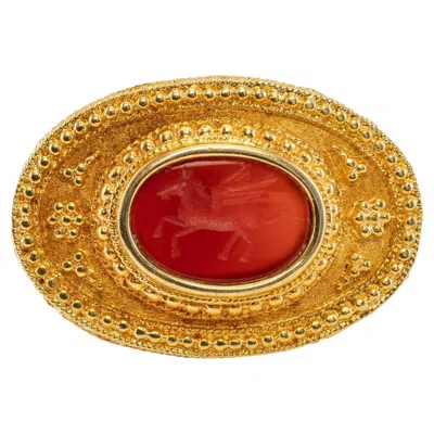 Pre-owned Estate Jewelry Pegasus Pendant Brooch Carnelian Cameo Ancient Greek Mythology 18k Gold In Multi