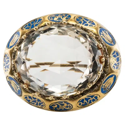 Pre-owned Estate Jewelry Rock Crystal Quartz Brooch Pendant Enamel 14k Gold Antique In Multi