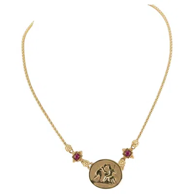 Pre-owned Estate Jewelry Ruby Intaglio Cameo Pendant Necklace 14k Gold In Multi