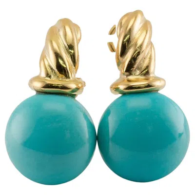 Pre-owned Estate Jewelry Russian Turquoise Earrings 18k Gold Ussr In Multi