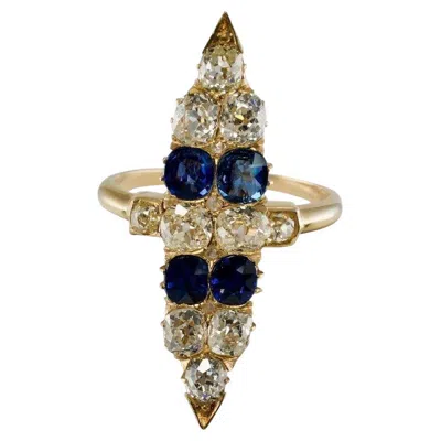 Pre-owned Estate Jewelry Victorian Diamond Ceylon Sapphire Ring 14k Gold Antique Cocktail In Blue