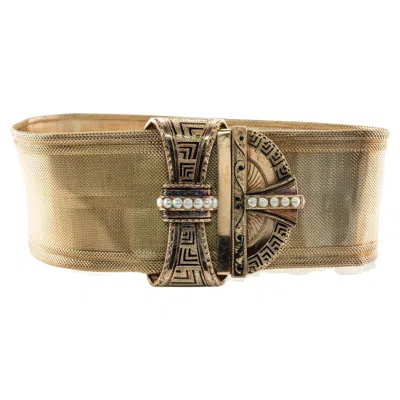 Pre-owned Estate Jewelry Victorian Seed Pearl Bracelet Antique 16k Gold Mesh Cuff In Multi