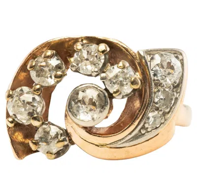 Pre-owned Estate Jewelry Vintagediamond Ring 14k Rose Gold Spiral 1.05 Tdw Old Mine In Red