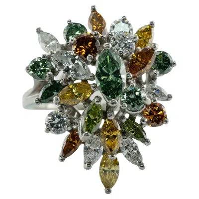 Pre-owned Estate Jewelry White & Fancy Diamond Ring Platinum Cocktail Cluster 4.00 Tdw