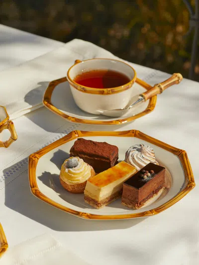 Este Ceramiche Bamboo Hand-painted Ceramic Dessert Plates (set Of 4)  Abask Gift Set