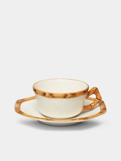Este Ceramiche Bamboo Hand-painted Ceramic Teacups And Saucers (set Of 4)  Abask Gift Set