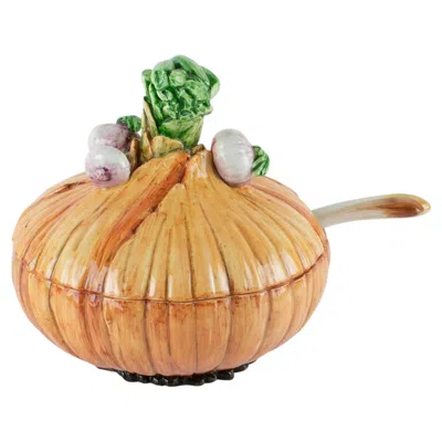 Pre-owned Este Ceramiche Este Ceramic Large Majolica Onion Tureen Covered Dish Centerpiece, 1960 In Sand