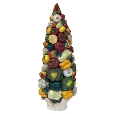 Pre-owned Este Ceramiche Large Italian Majolica Ceramic Vegetable Tower Or Topiary Centerpiece In Brown