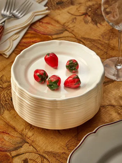 Este Ceramiche Strawberries Hand-painted Ceramic Trompe-l'oeil Small Serving Dish In White