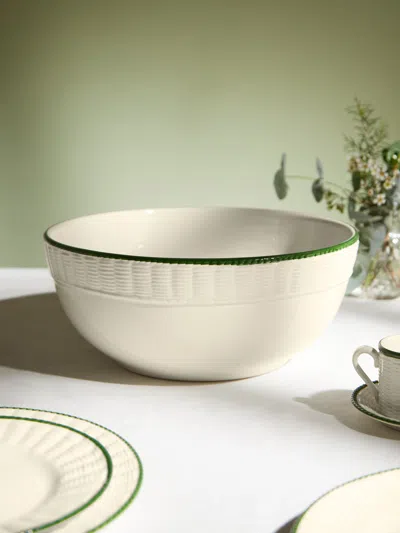 Este Ceramiche Wicker Hand-painted Ceramic Large Salad Bowl  Abask Luxury Gift In Green