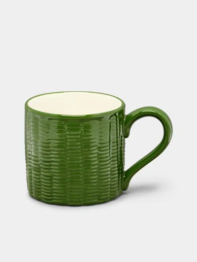 Este Ceramiche Wicker Hand-painted Ceramic Mugs (set Of 4)  Abask Gift Set In Green