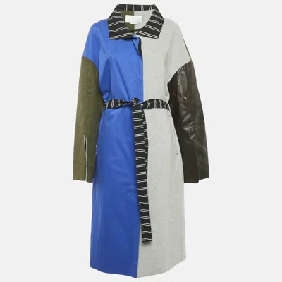 Pre-owned Esteban Cortaza R Grey/black Wool And Leather Belted Mid-length Coat S