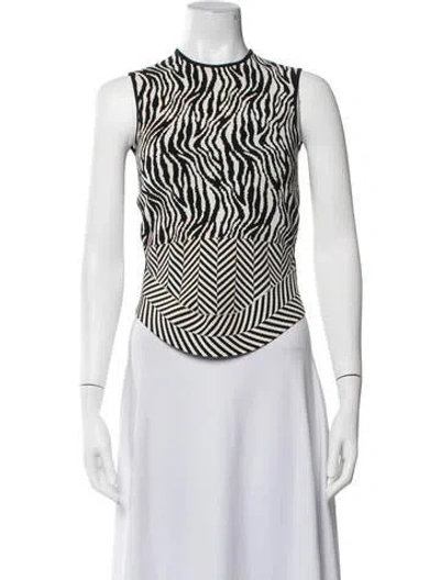 Pre-owned Esteban Cortazar Animal Print Mock Neck Top In Black