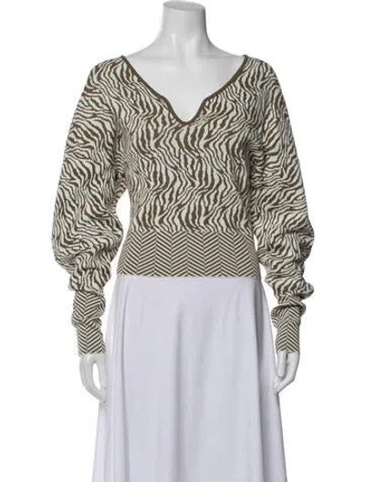 Pre-owned Esteban Cortazar Animal Print V-neck Top In Neutrals