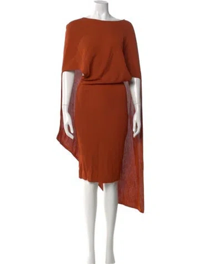 Pre-owned Esteban Cortazar Bateau Neckline Midi Length Dress In Orange