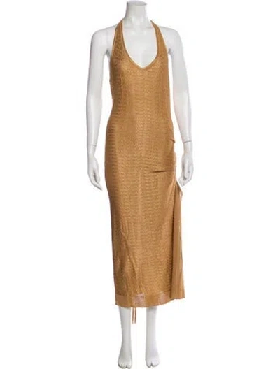 Pre-owned Esteban Cortazar Halterneck Long Dress In Neutral