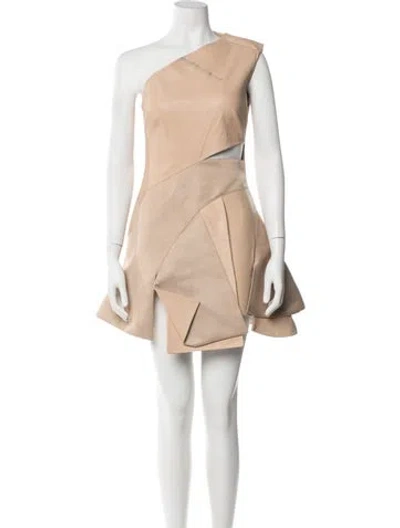 Pre-owned Esteban Cortazar One-shoulder Mini Dress In Neutrals