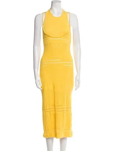Pre-owned Esteban Cortazar Scoop Neck Midi Length Dress In Yellow