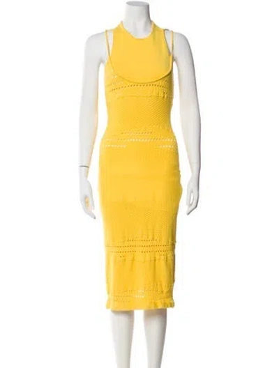 Pre-owned Esteban Cortazar Scoop Neck Midi Length Dress In Yellow