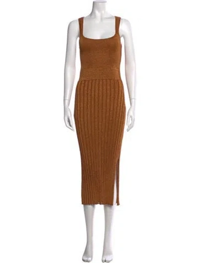 Pre-owned Esteban Cortazar Square Neckline Midi Length Dress In Brown