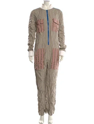 Pre-owned Esteban Cortazar Striped Crew Neck Jumpsuit In Neutral
