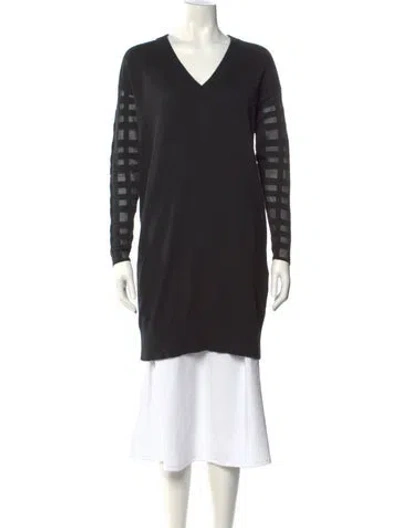 Pre-owned Esteban Cortazar Striped V-neck Sweater In Black