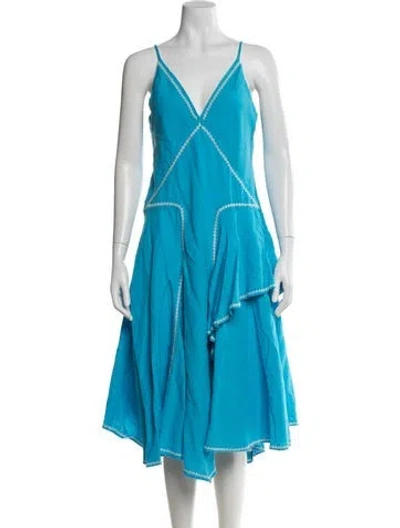 Pre-owned Esteban Cortazar V-neck Midi Length Dress In Blue