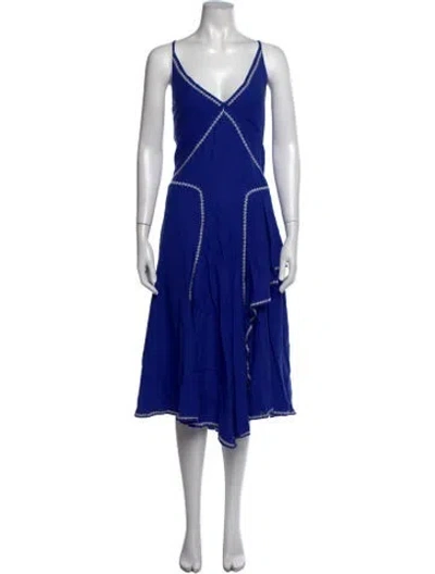 Pre-owned Esteban Cortazar V-neck Midi Length Dress In Blue