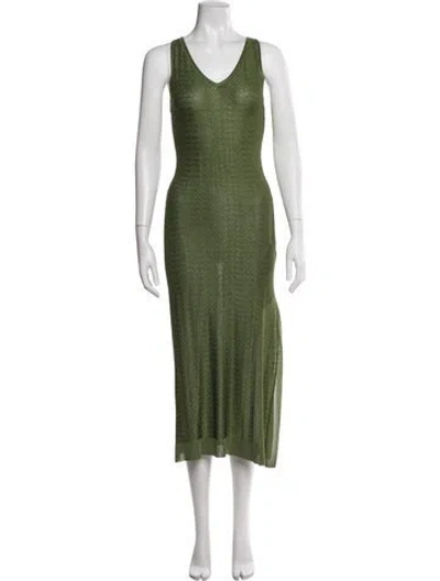 Pre-owned Esteban Cortazar V-neck Midi Length Dress In Green