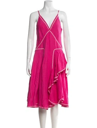 Pre-owned Esteban Cortazar V-neck Midi Length Dress In Pink
