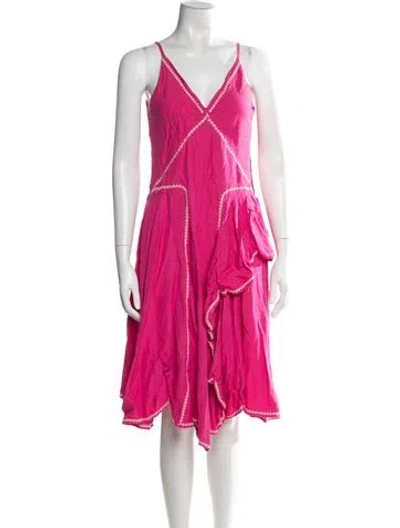Pre-owned Esteban Cortazar V-neck Midi Length Dress In Pink