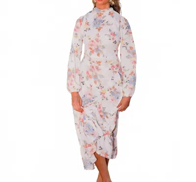 Esteem Couture Blair Longsleeve Wrap Dress In White In Multi