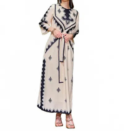 Esteem Couture Kati Kaftan Maxi Dress In Black/white In Beige