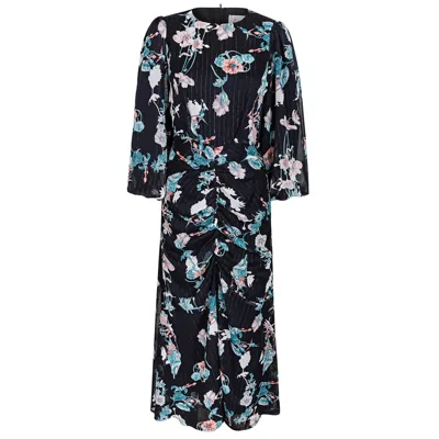 Esteem Couture Ny Women's Claire- Multi Colored Print Ruched Chiffon Midi Dress In Black