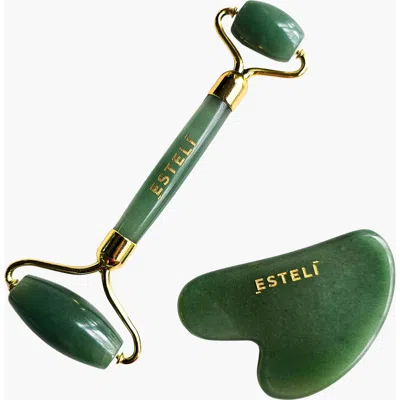 Esteli Aventurine Roller And Gua Sha Set In Dark Green