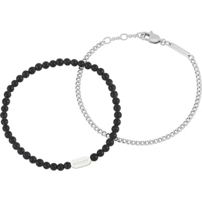 Estella Bartlett Black Onyx Bead & Curb Chain Bracelet Set In Metallic