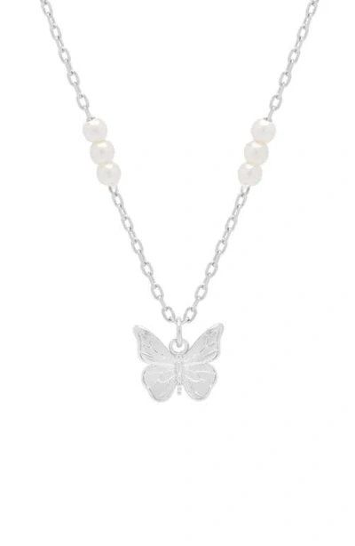 Estella Bartlett Butterfly & Faux Pearl Necklace In Metallic