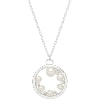 Estella Bartlett Faux Pearl & Crystal Circle Pendant Necklace In Metallic