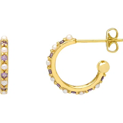 Estella Bartlett Faux Pearl & Purple Cubic Zirconia Hoop Earrings