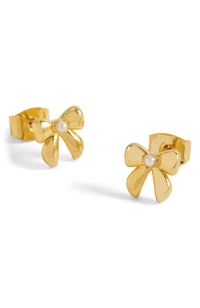 Estella Bartlett Faux Pearl Bow Stud Earrings In Gold