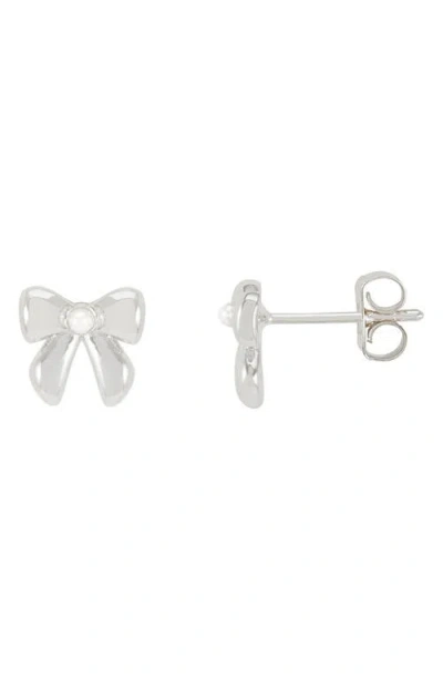 Estella Bartlett Faux Pearl Bow Stud Earrings In Metallic