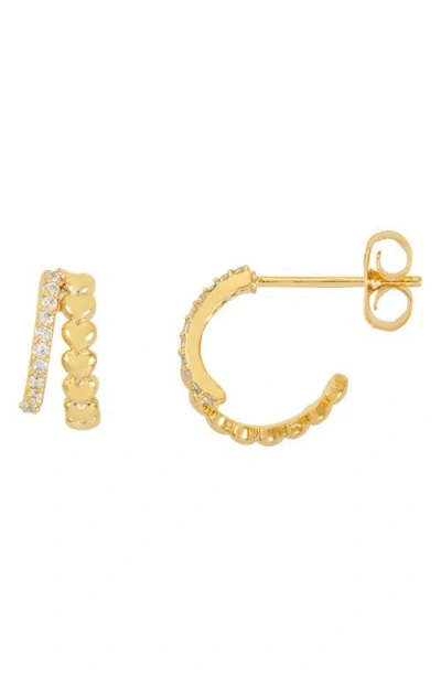 Estella Bartlett Heart & Cubic Zirconia Double Illusion Hoop Earrings In Gold