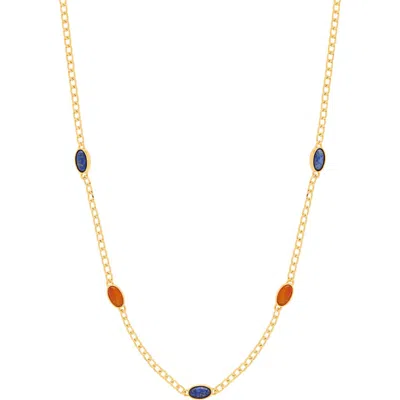 Estella Bartlett Lapiz Lazuli & Red Agate Chain Necklace In Gold