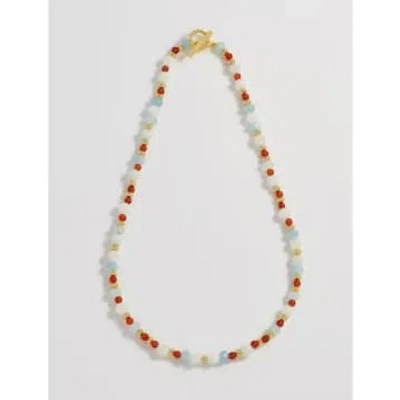 Estella Bartlett Moonstone, Blue And Red Beaded T Bar Necklace