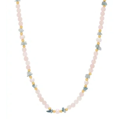 Estella Bartlett Pink And Blue Chip Tbar Necklace In Gold